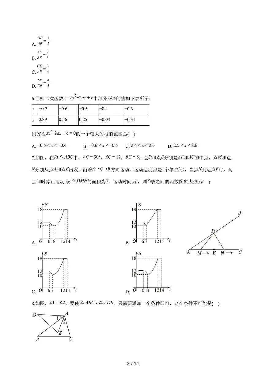 安徽省滁州市定远县育才学校2025~2026学年第一学期九年级期中检测数学试卷【附答案】第2页