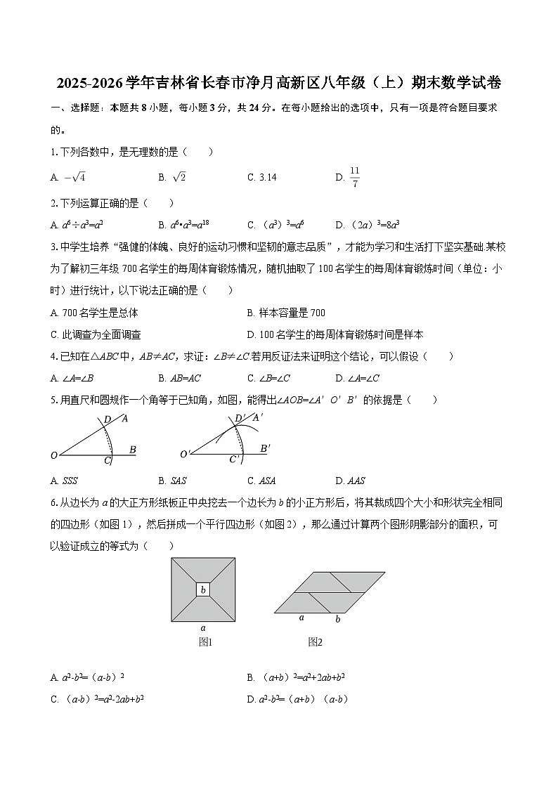 2025-2026学年吉林省长春市净月高新区八年级（上）期末数学试卷-自定义类型第1页
