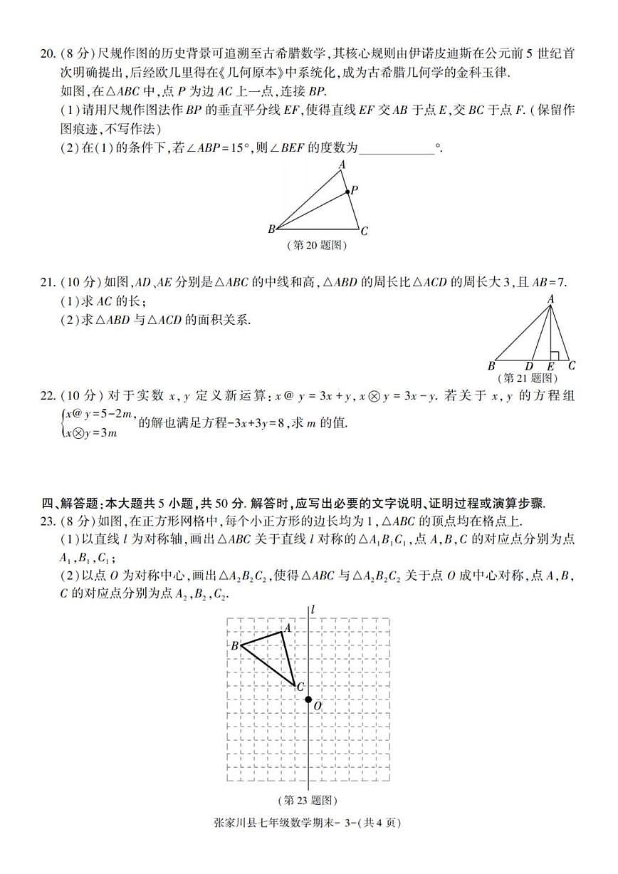2024-2025学年甘肃省天水市张家川县七年级下学期期末考试数学试卷(有答案)第3页
