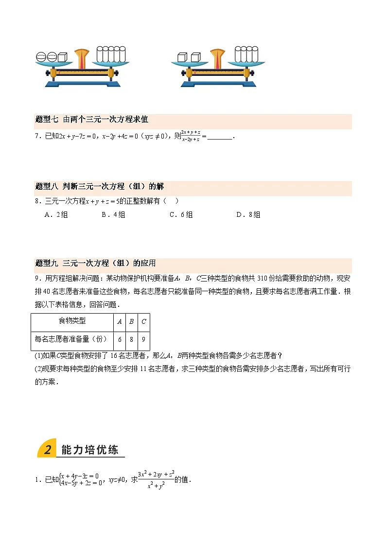 寒假作业18 三元一次方程组（巩固培优）（原卷版）第3页