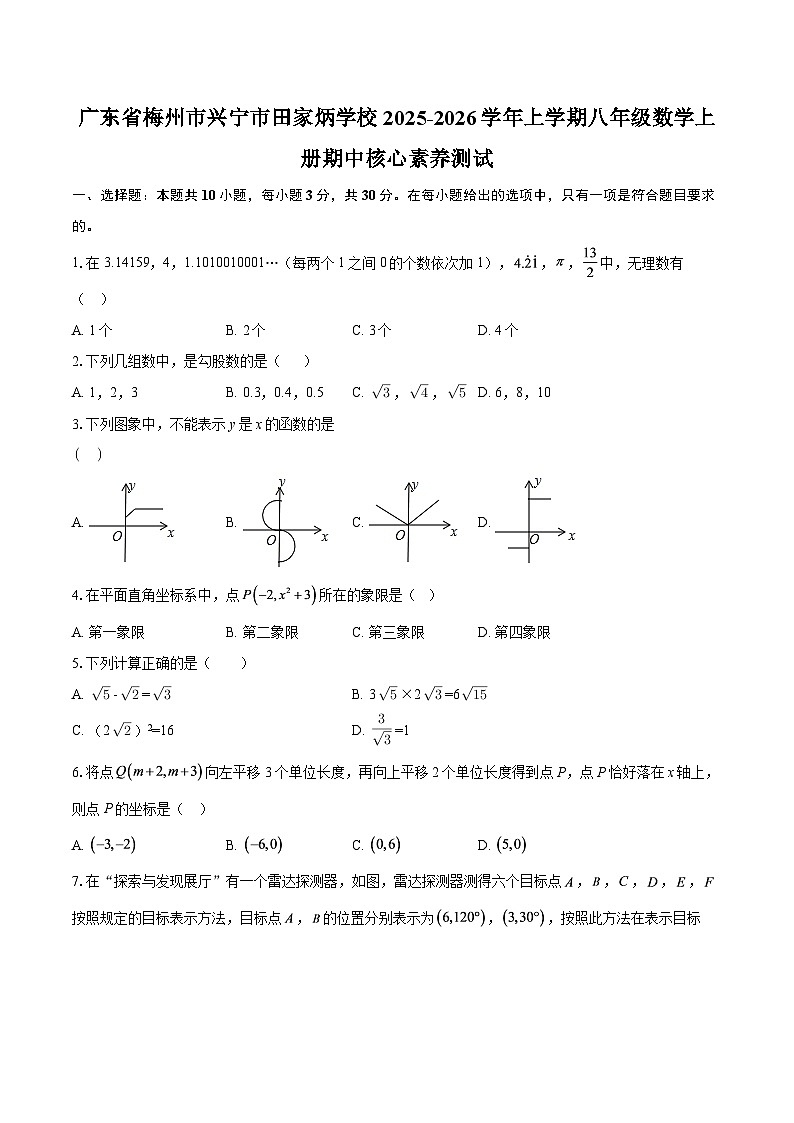 广东省梅州市兴宁市田家炳学校2025-2026学年上学期八年级数学上册期中核心素养测试-自定义类型第1页