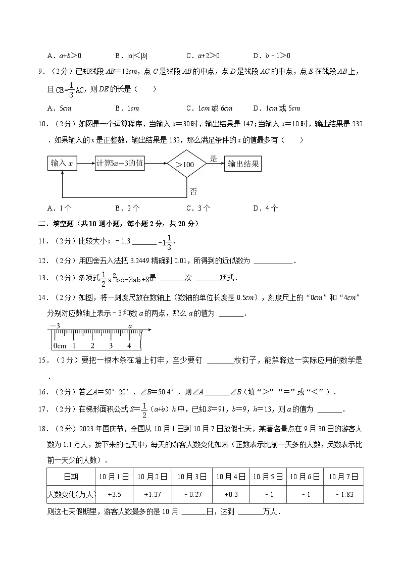 2023-2024学年北京市顺义区七年级（上）期末数学试卷（含解析）第2页