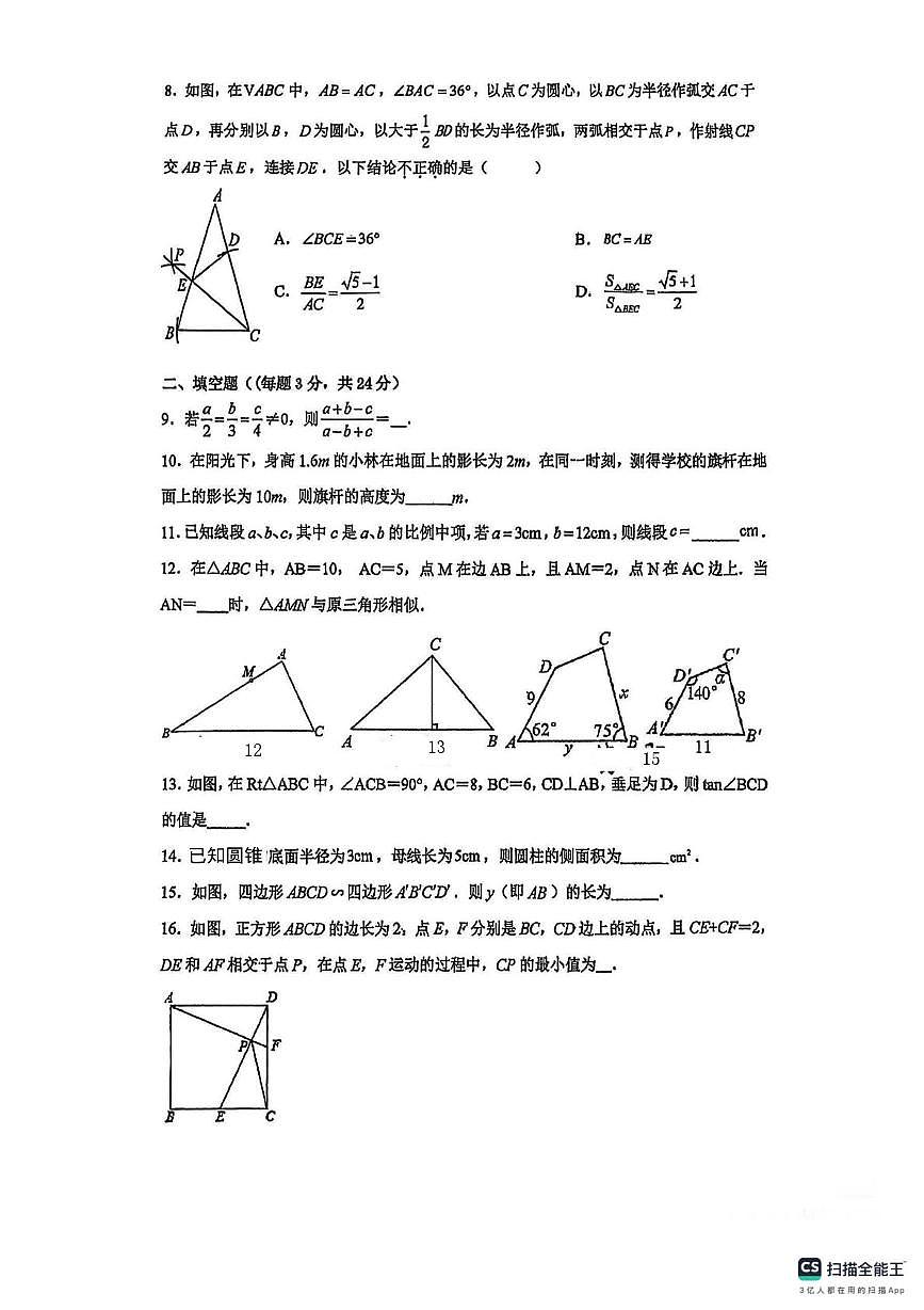 江苏省沛县树人学校2025-2026学年上学期九年级数学试题12月月考试卷第2页