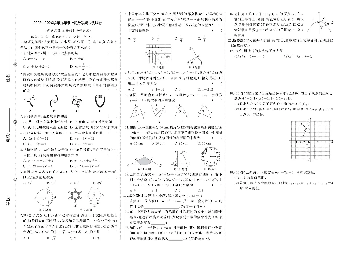 河南省驻马店市汝南县双语学校、清华园学校2025-2026学年九年级上学期1月期末数学试题第1页