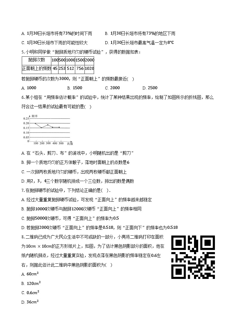 3.2 频率的稳定性-同步训练2024-2025学年北师大版七年级数学下册（含答案+解析）第2页
