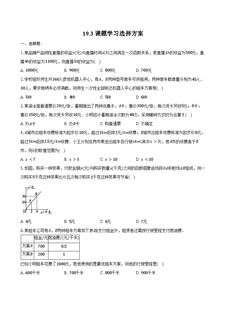 19.3 课题学习 选择方案 同步训练2024-2025学年人教版八年级数学下册（含答案+解析）第1页