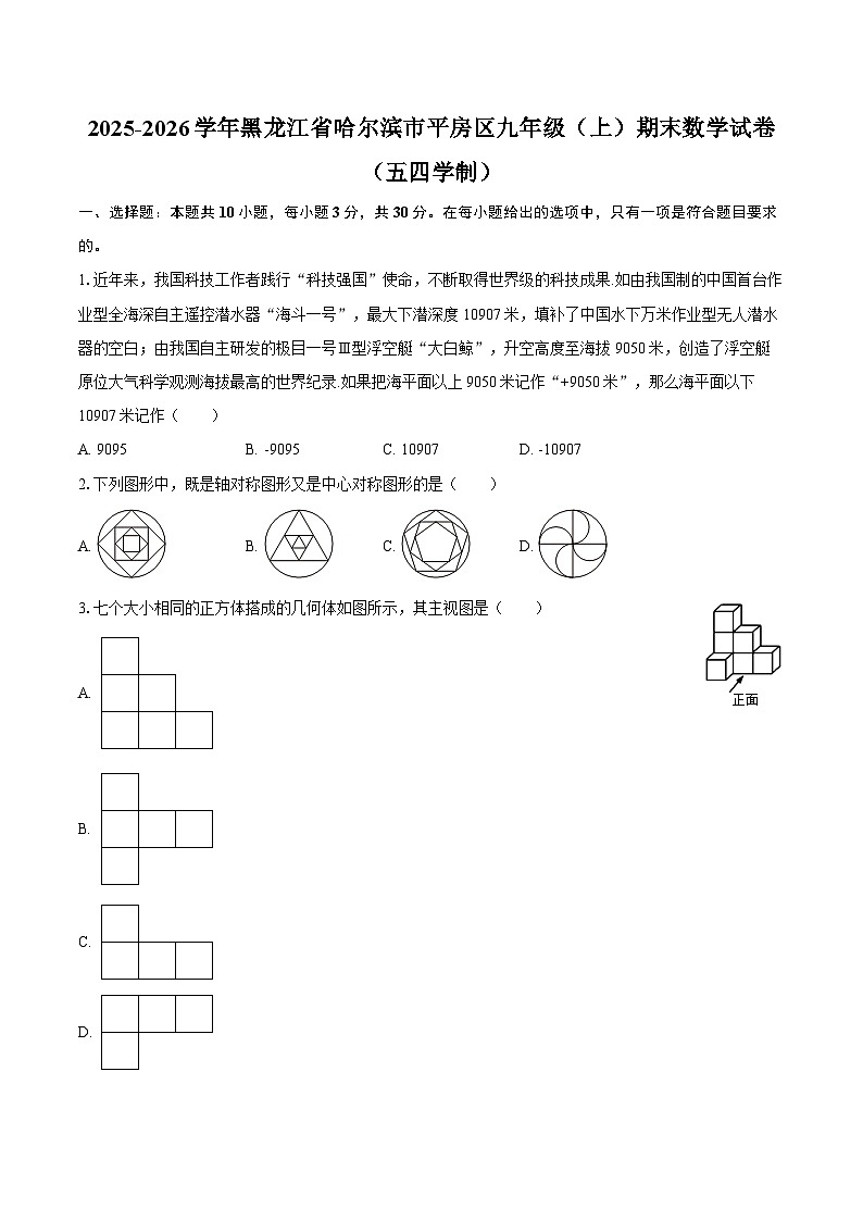 2025-2026学年黑龙江省哈尔滨市平房区九年级（上）期末数学试卷（五四学制）-自定义类型第1页