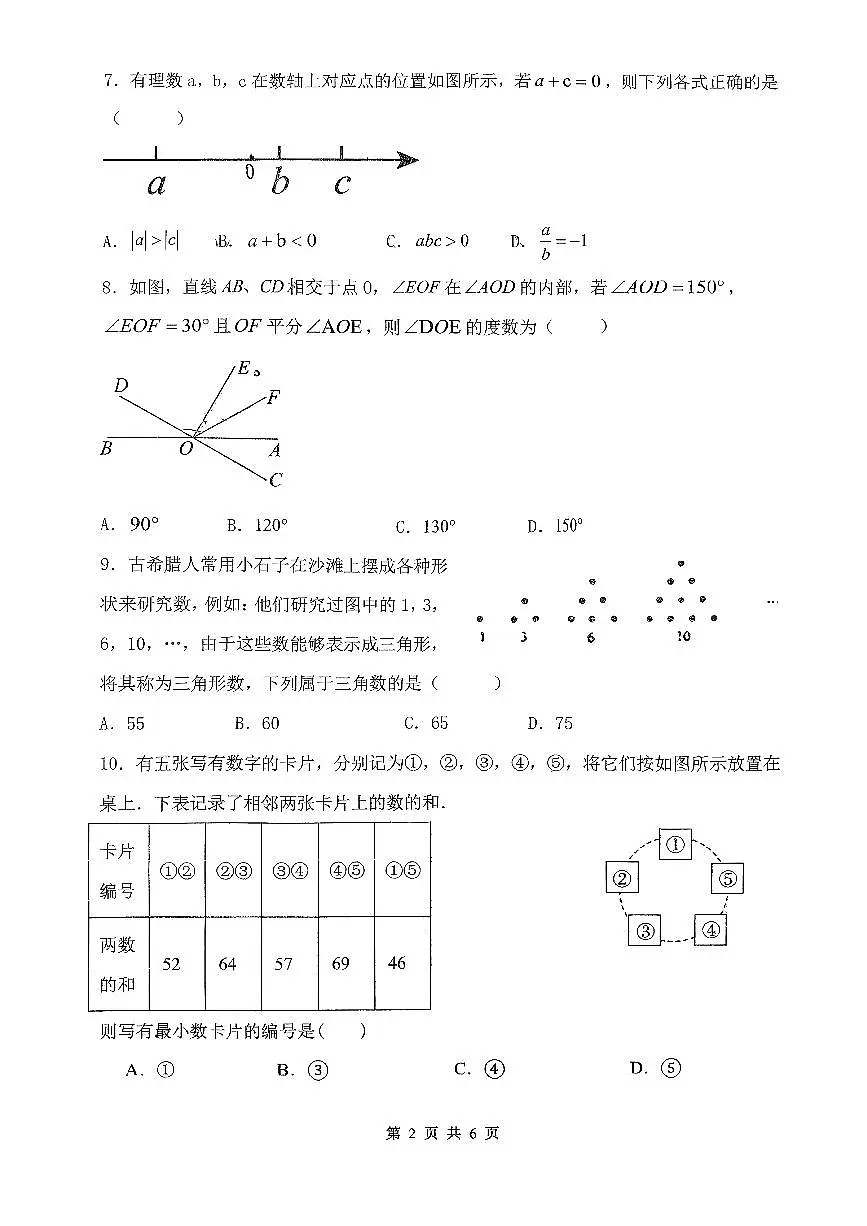 2026北京海淀外国语实验学校初一（上）期末数学试卷第2页