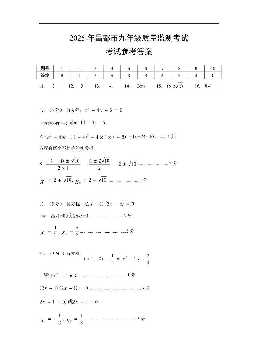 2025-2026学年西藏自治区昌都市九年级上学期期末质量监测数学试卷（有答案））第3页