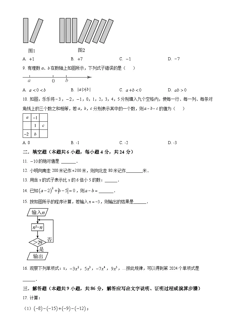 福建省福州市晋安区七年级上学期期中考试数学题（原卷版）-A4第2页