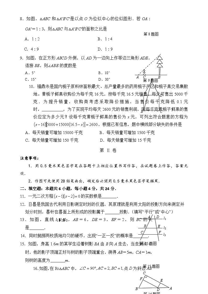 （教研室提供）福建省宁德福鼎市九年级上学期期中考试数学试题-A4第2页