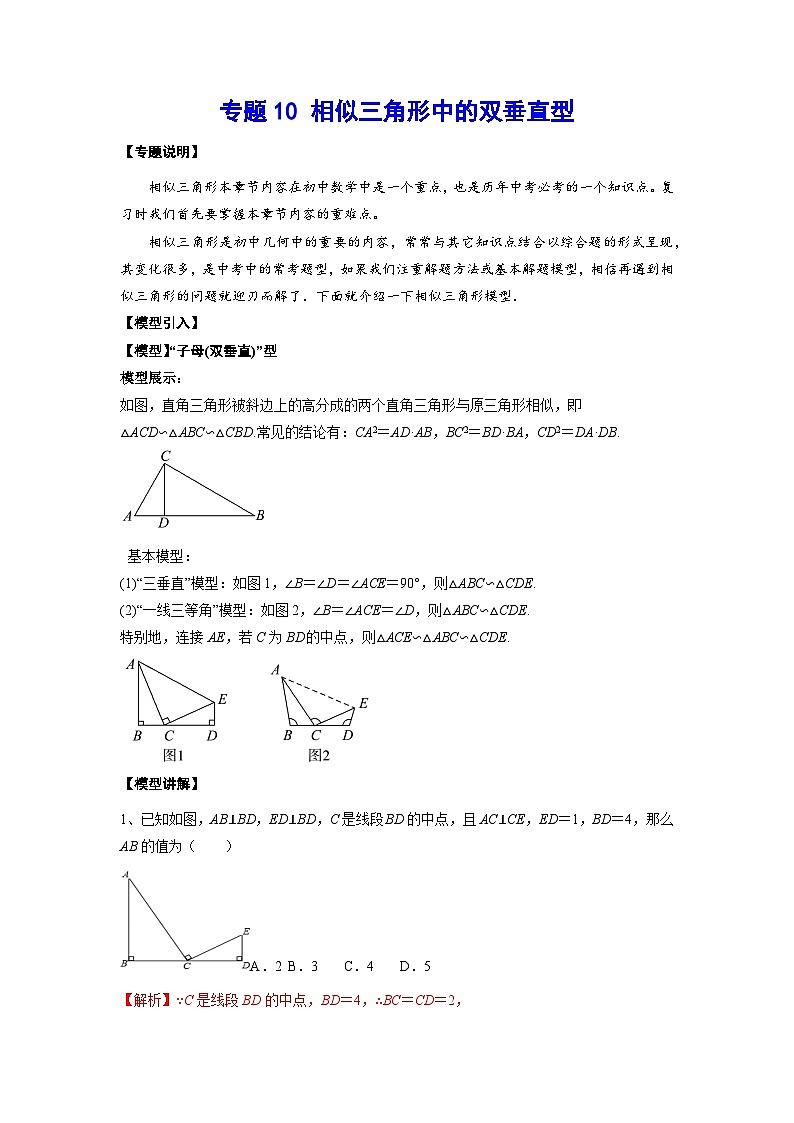 2026学年苏科版数学初三中考复习几何专题10 相似三角形中的双垂直型（讲义）（解析版）第1页