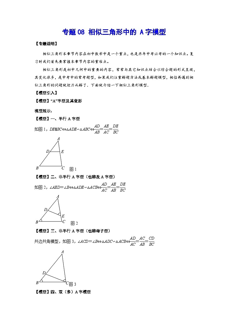 2026学年苏科版数学初三中考复习几何专题08 相似三角形中的A字模型（讲义）（解析版）第1页