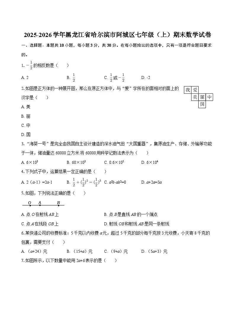 2025-2026学年黑龙江省哈尔滨市阿城区七年级（上）期末数学试卷-自定义类型第1页