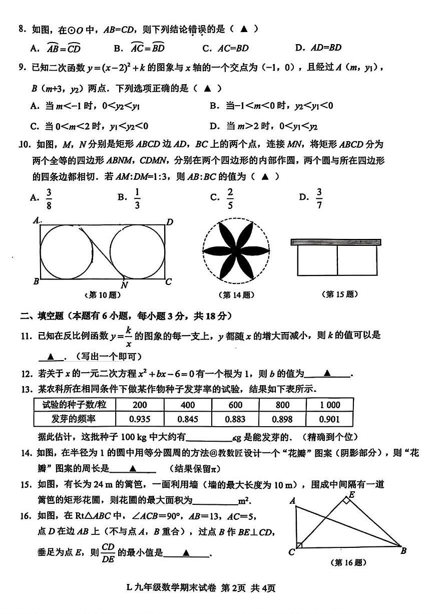 浙江省台州市路桥区2025-2026学年上学期九年级数学期末试题第2页