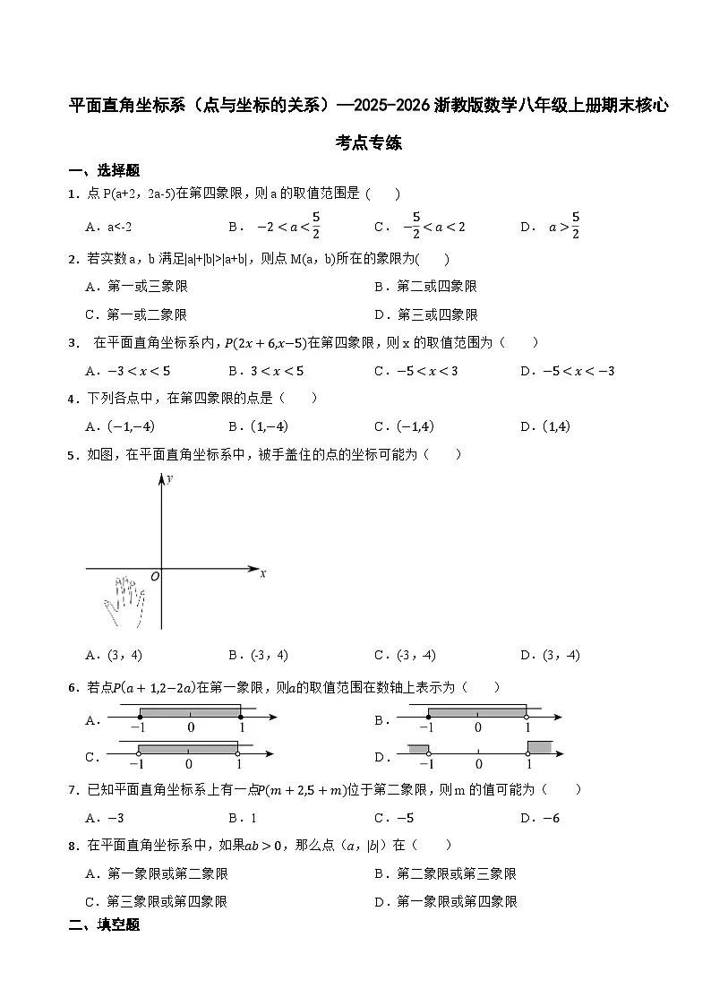 平面直角坐标系（点与坐标的关系）—2025-2026浙教版数学八年级上册期末核心考点专练第1页