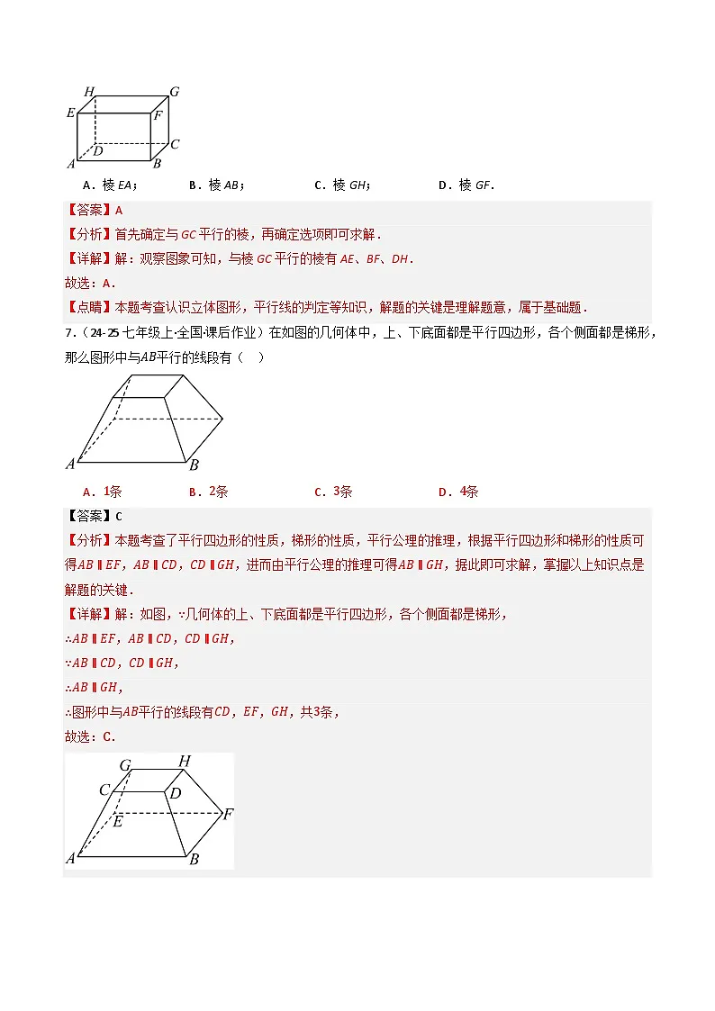 7.2.1平行线（提分练）初中数学人教版（2024）七年级下册 第七章 相交线与平行线（解析版）第3页