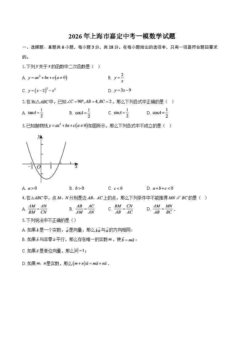 2026年上海市嘉定中考一模数学试题-自定义类型第1页