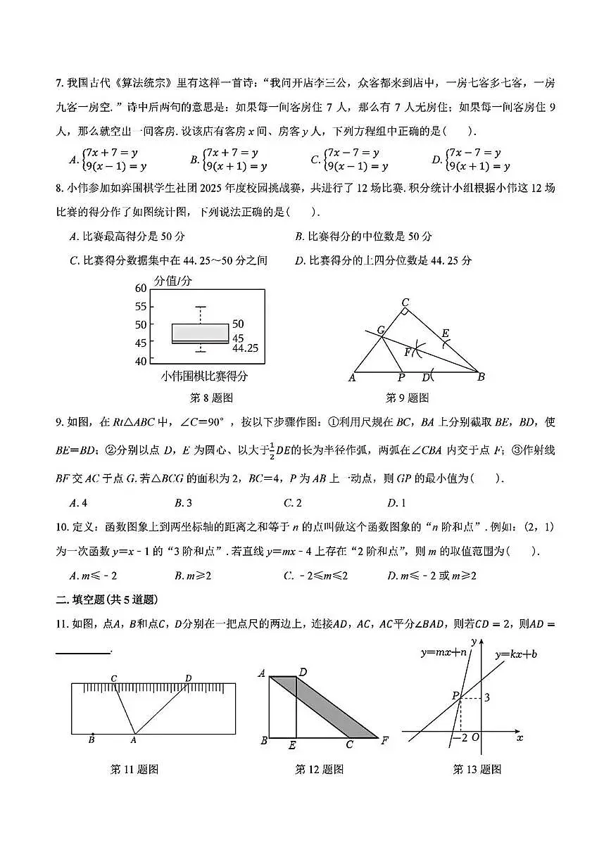 山东省济南市山东大学附属中学2025-2026学年上学期1月月考八年级数学试题第2页