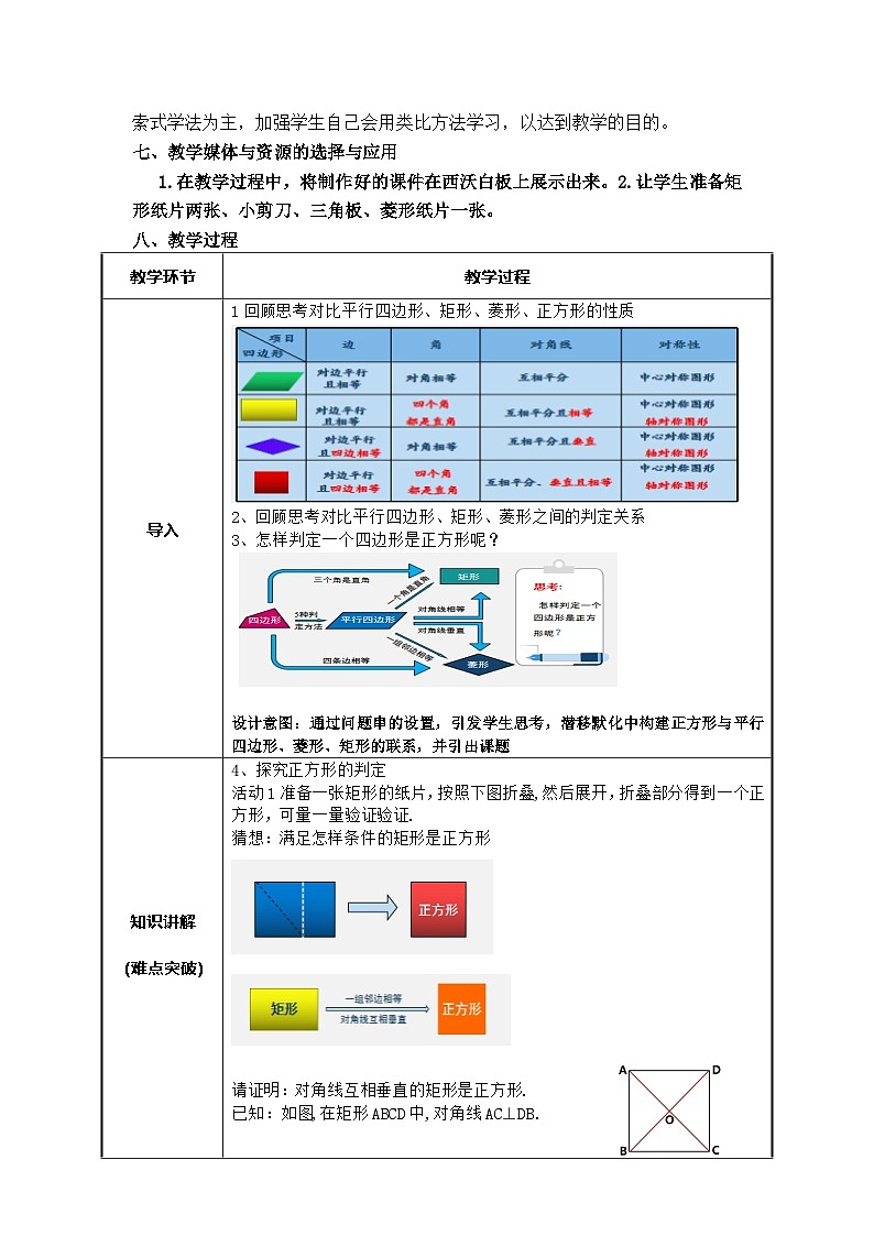 人教版初中数学八年级下册（2024）21.3.6 正方形的判定 教学设计（表格式）第2页