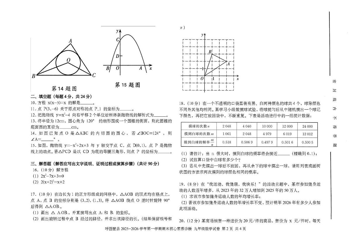 新疆维吾尔自治区昌吉回族自治州呼图壁县2025-2026学年九年级上学期1月期末数学试题第2页
