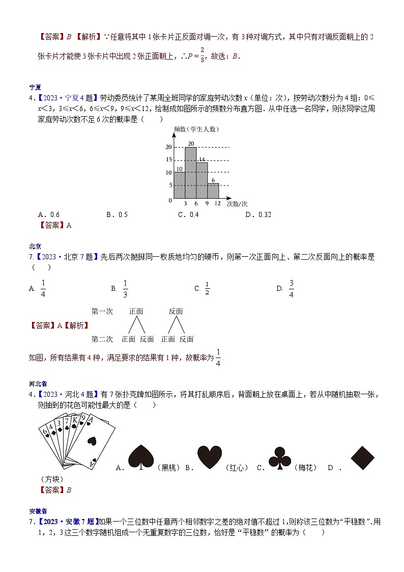 2023年各省市中考数学试卷分类汇编知识点42  概率（Word版附解析）第3页