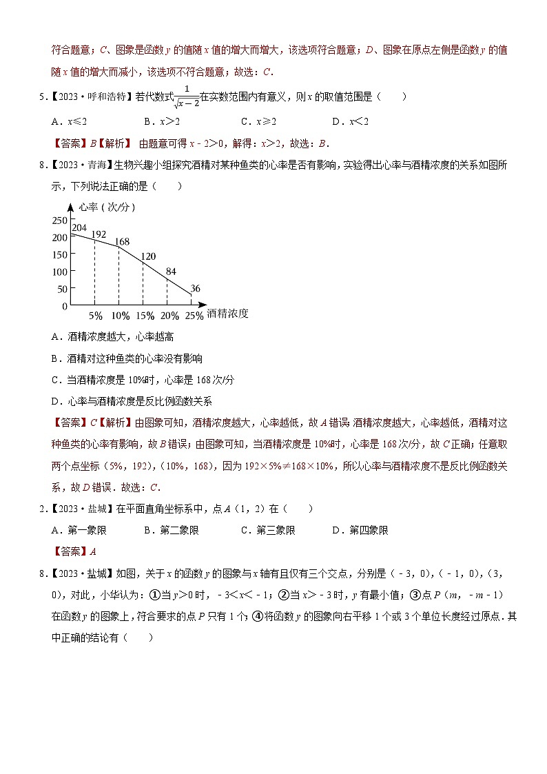 2023年各省市中考数学试卷分类汇编知识点14  函数初步（含平面直角坐标系）（Word版附解析）第3页