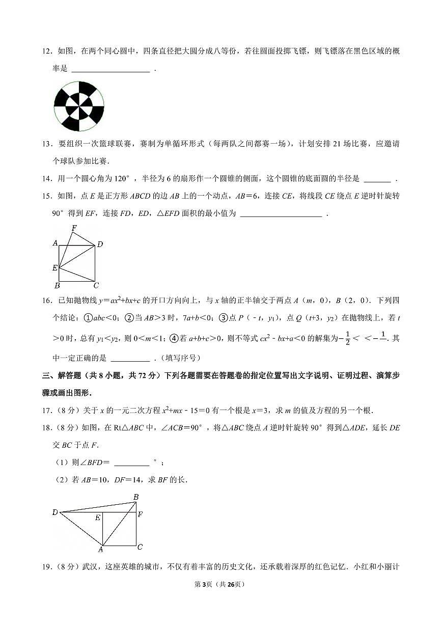 2024-2025学年青山区九年级（上）期末数学试卷含答案第3页