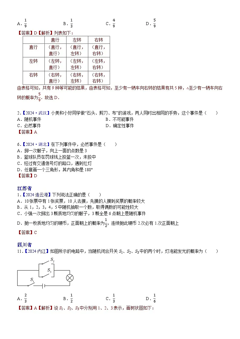 2024年各省市中考数学试卷分类汇编知识点42 概率（Word版附解析）第3页