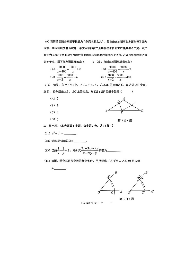 天津市河西区2025-2026学年八年级上学期期末 数学试卷（图片版）第3页