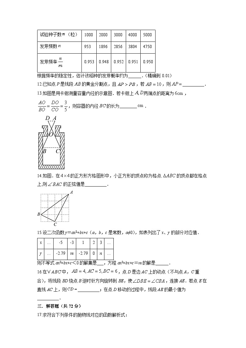 2025-2026学年浙江省杭州市拱墅区九年级上学期期末模拟数学试卷（学生版）第3页