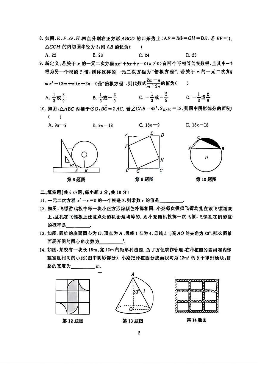 湖北省武汉市经开区2025-2026学年九年级上学期1月月考数学试题第2页