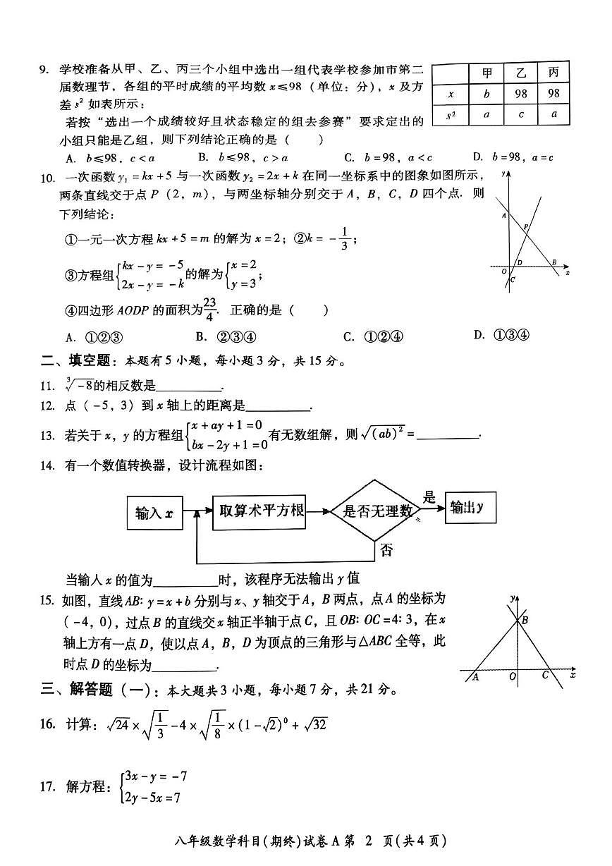广东省揭阳市榕城区2025-2026学年上学期八年级数学期终质检试题（月考）第2页