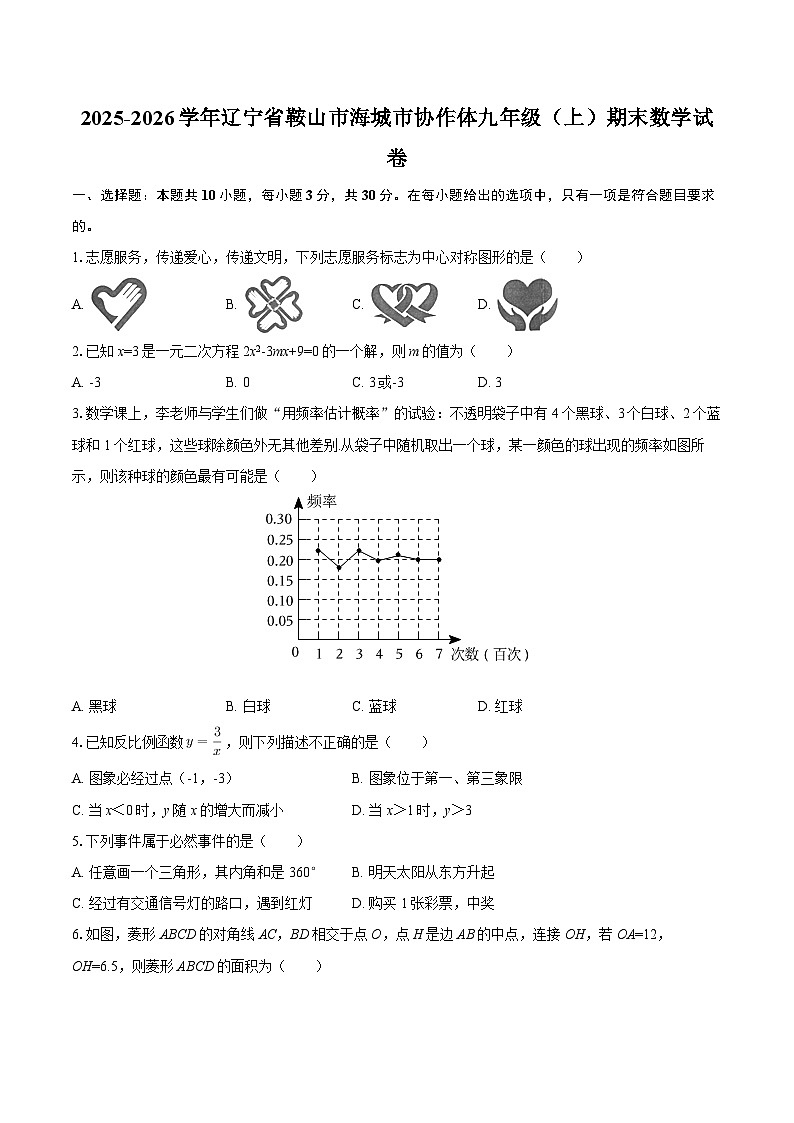 2025-2026学年辽宁省鞍山市海城市协作体九年级（上）期末数学试卷-自定义类型第1页