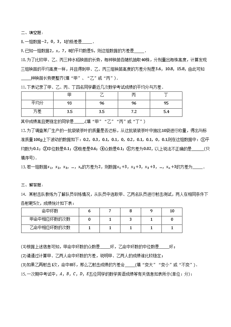 20.2 数据的波动程度-同步训练2024—2025学年人教版八年级数学下册（含答案+解析）第2页