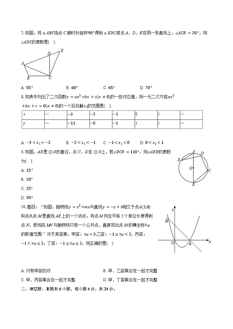 福建省厦门市湖里区金尚中学、尚文中学2025-2026学年九年级上学期期中数学试卷(含答案)第2页