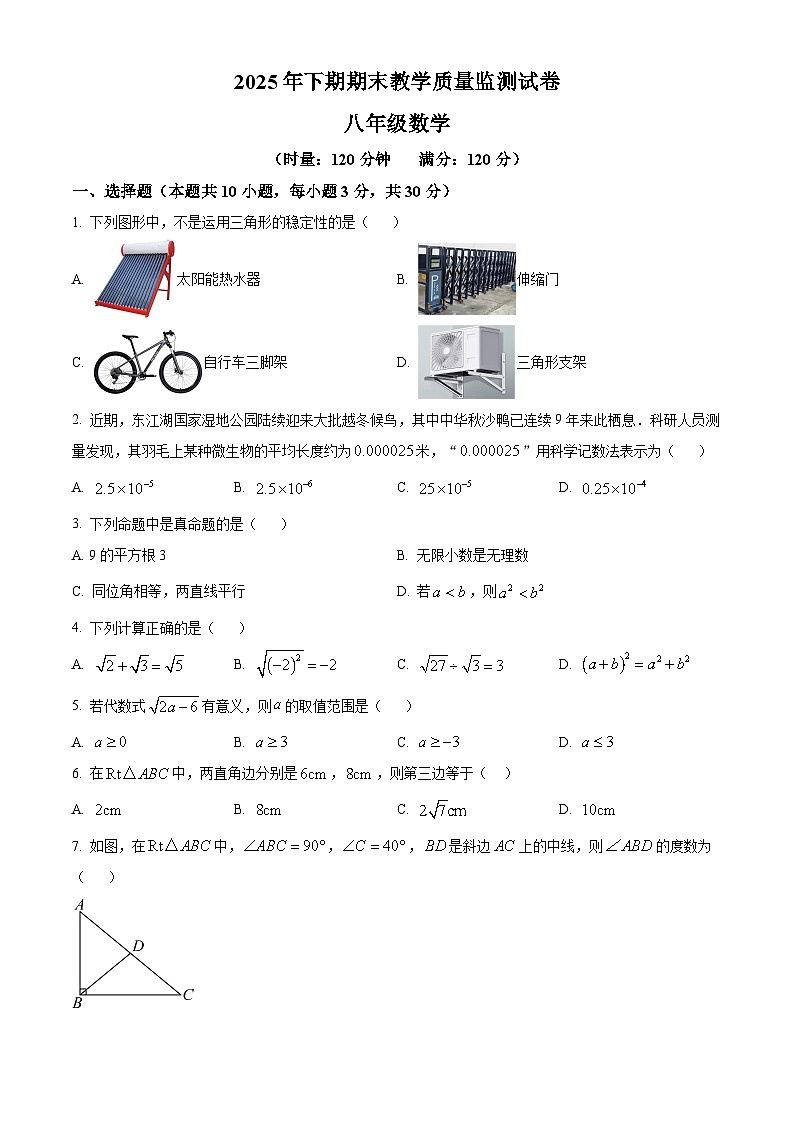 湖南省郴州市第三中学2025-2026学年上学期八年级期末考试数学试题（原卷版+解析版）第1页