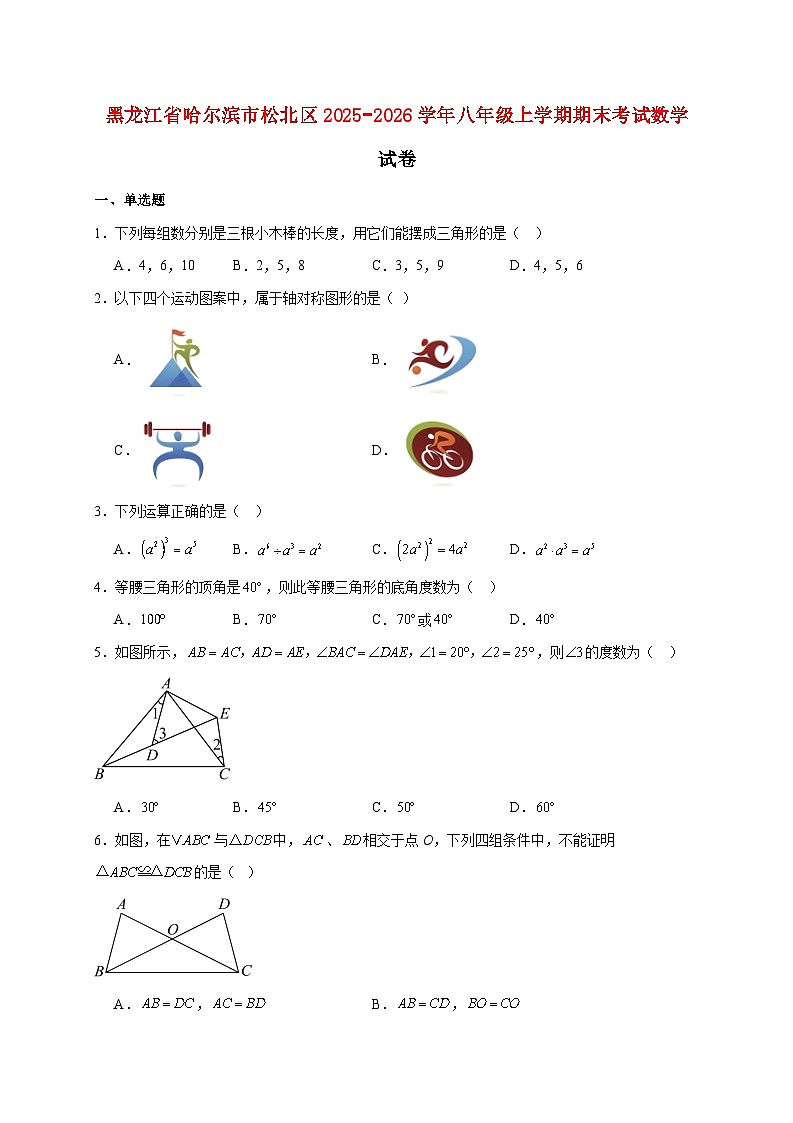 黑龙江省哈尔滨市松北区2025~2026学年八年级上册期末考试数学试题【附解析】第1页