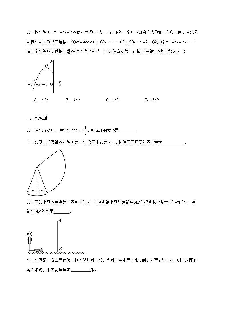 山东省东营市利津县2025~2026学年上册12月月考九年级数学试题【附解析】第3页