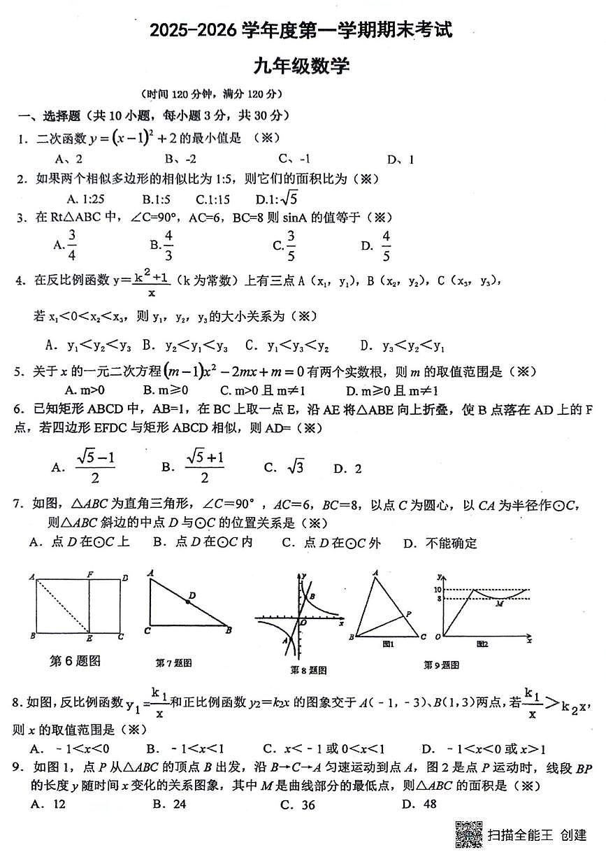 广东省汕头市潮阳实验学校2025-2026学年度第一学期期末考试 九年级数学第1页