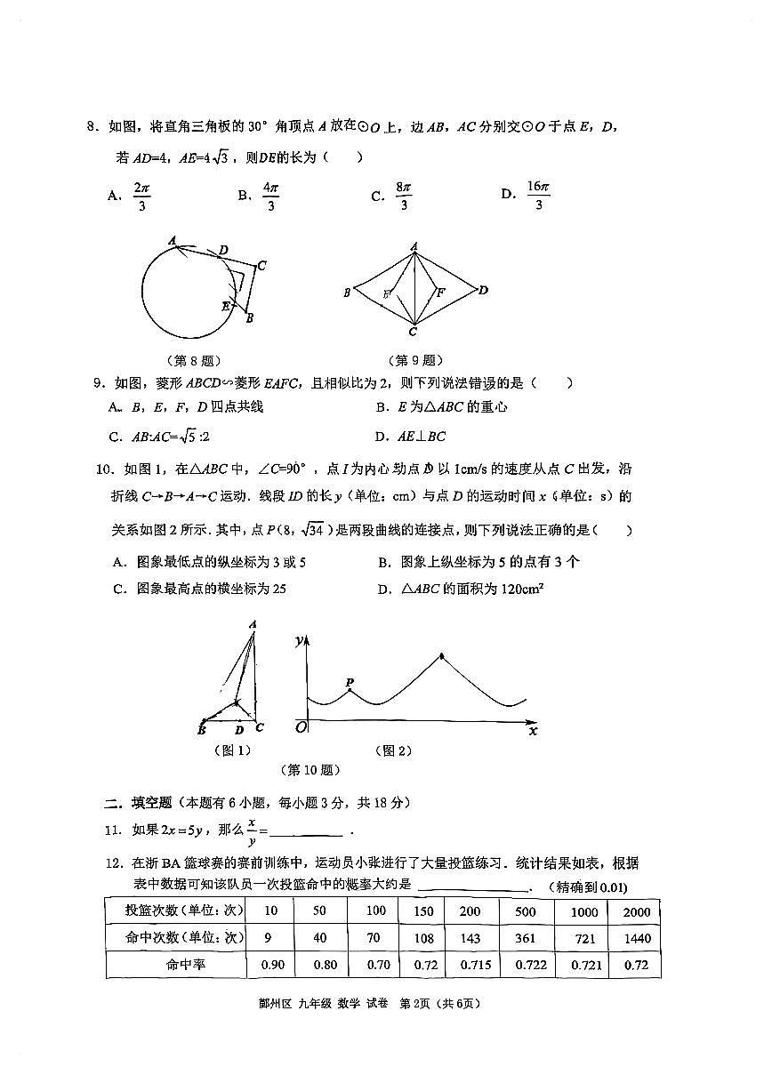 浙江省宁波市鄞州区13校联考2025-2026学年上学期九年级期末考试数学测试卷（含答案）26.1第2页