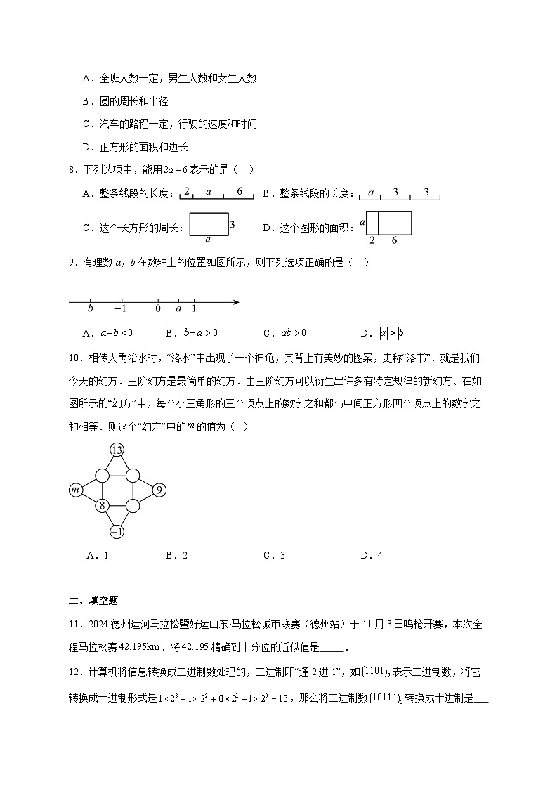 2025-2026学年山东省德州市德城区五校联考上册七年级期中数学试卷 [附答案]第2页