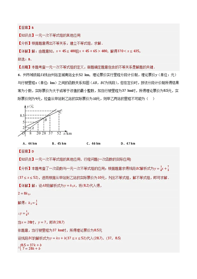 微专题02 一元一次不等式（组）应用通关专练(解析版）第3页