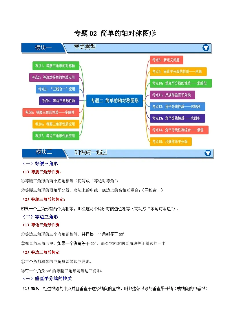 专题02 简单的轴对称图形【知识串讲+十五大考点】(原卷版）第1页