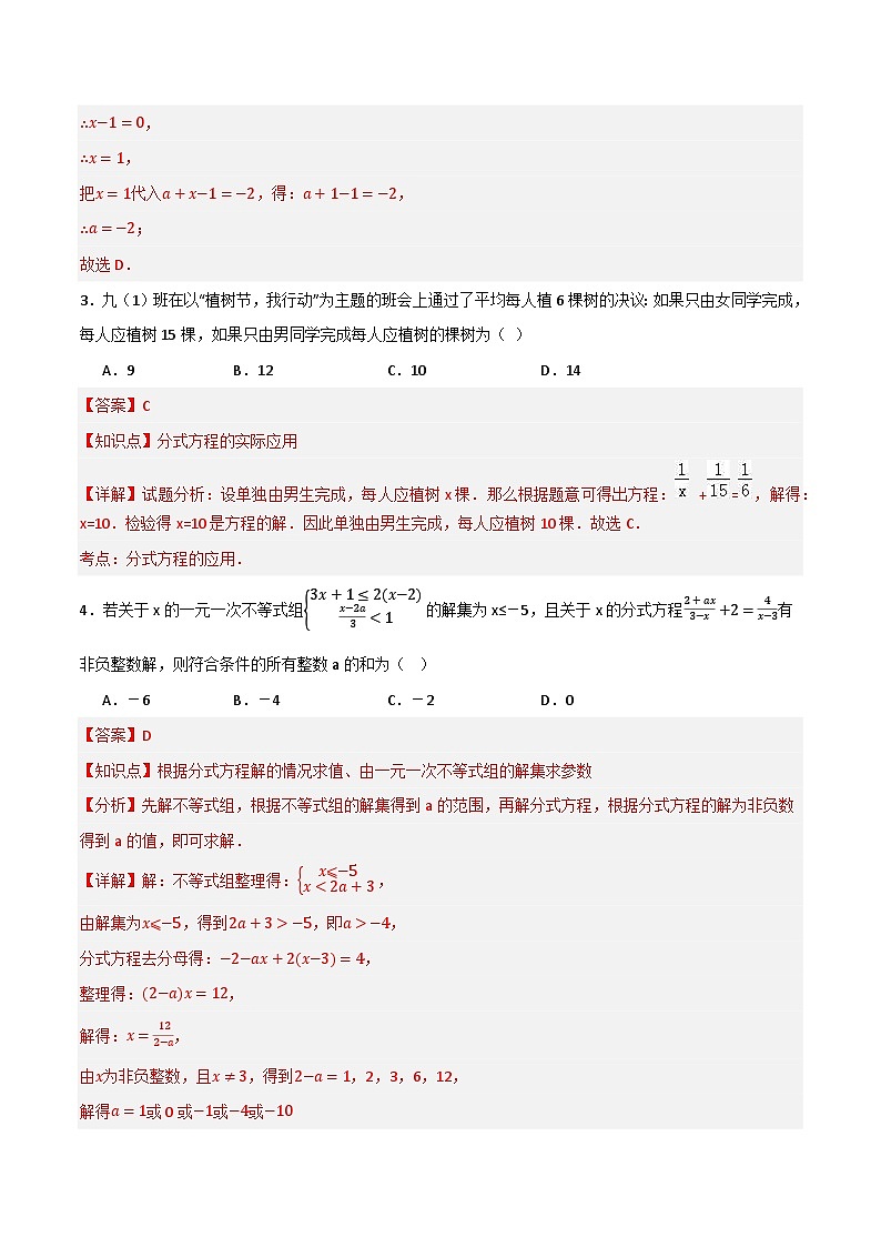 专题02 分式方程及其应用（分层训练）-（全国通用）(解析版）第2页