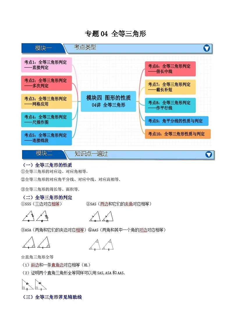 专题04 全等三角形【十大考点+知识串讲】-（全国通用）(原卷版）第1页