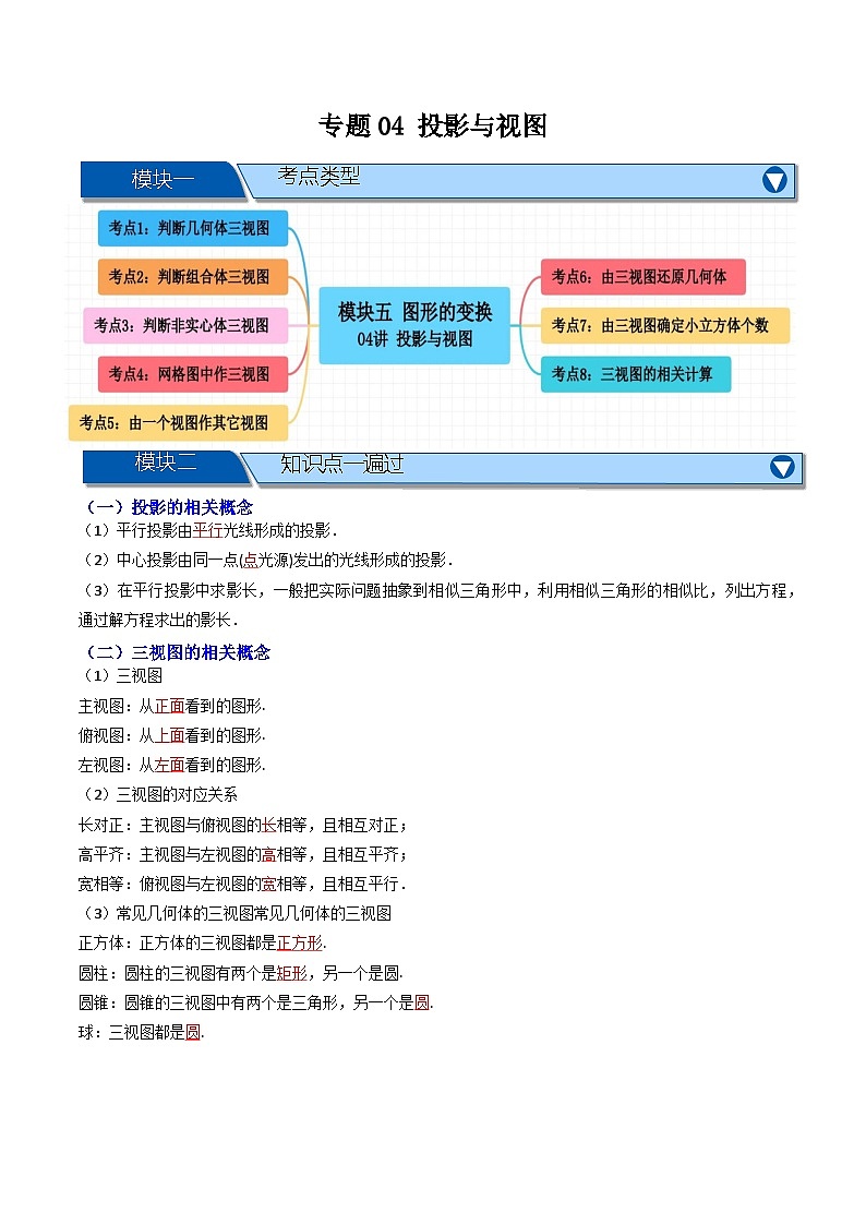 专题04 投影与视图【八大考点+知识串讲】-（全国通用）(原卷版）第1页