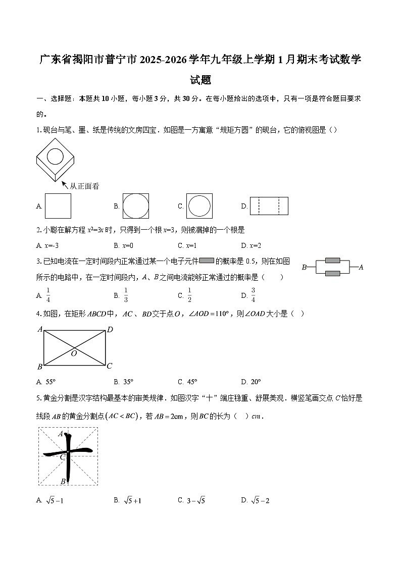 广东省揭阳市普宁市2025-2026学年九年级上学期1月期末考试数学试题-自定义类型第1页
