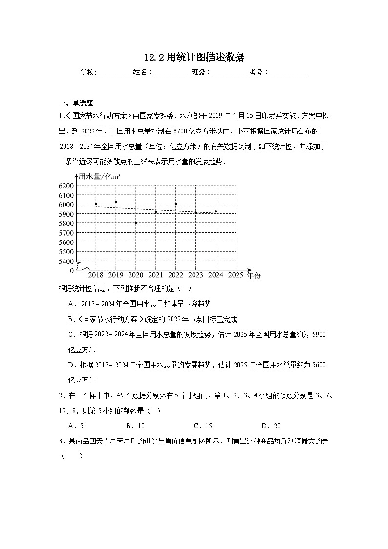 12.2用统计图描述数据同步练习  人教版数学七年级下册第1页