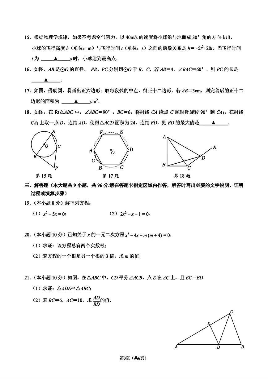 江苏省连云港市新海初级中学2025-2026学年上学期期末模拟测试九年级数学试题第3页
